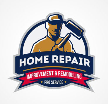 Handyman home repair corporate service badge symbol isolated on white background, vector illustration